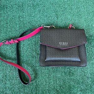 Leather guess brown and pink bag